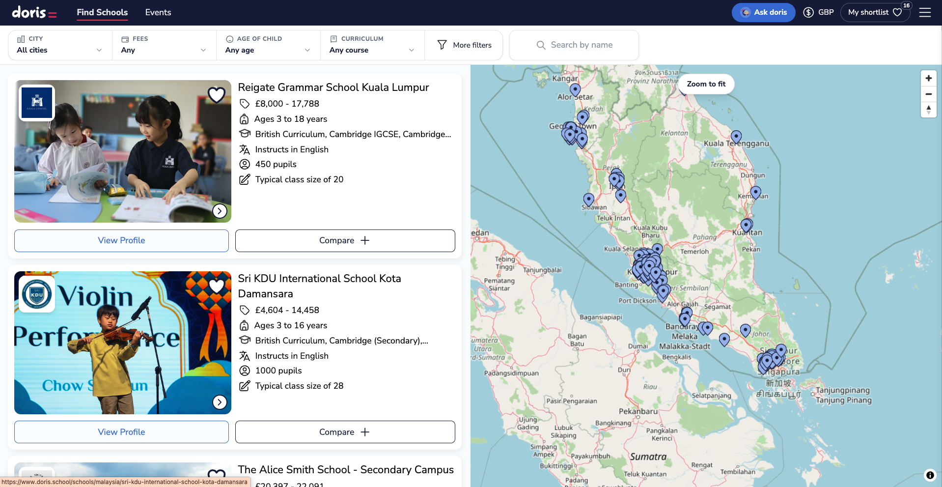 school listing page - doris
